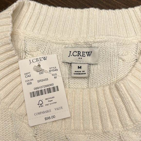 J Crew Factory Striped Cable Sweater Ivory & Blue 100% Cotton Size M. NWT - Picture 4 of 11